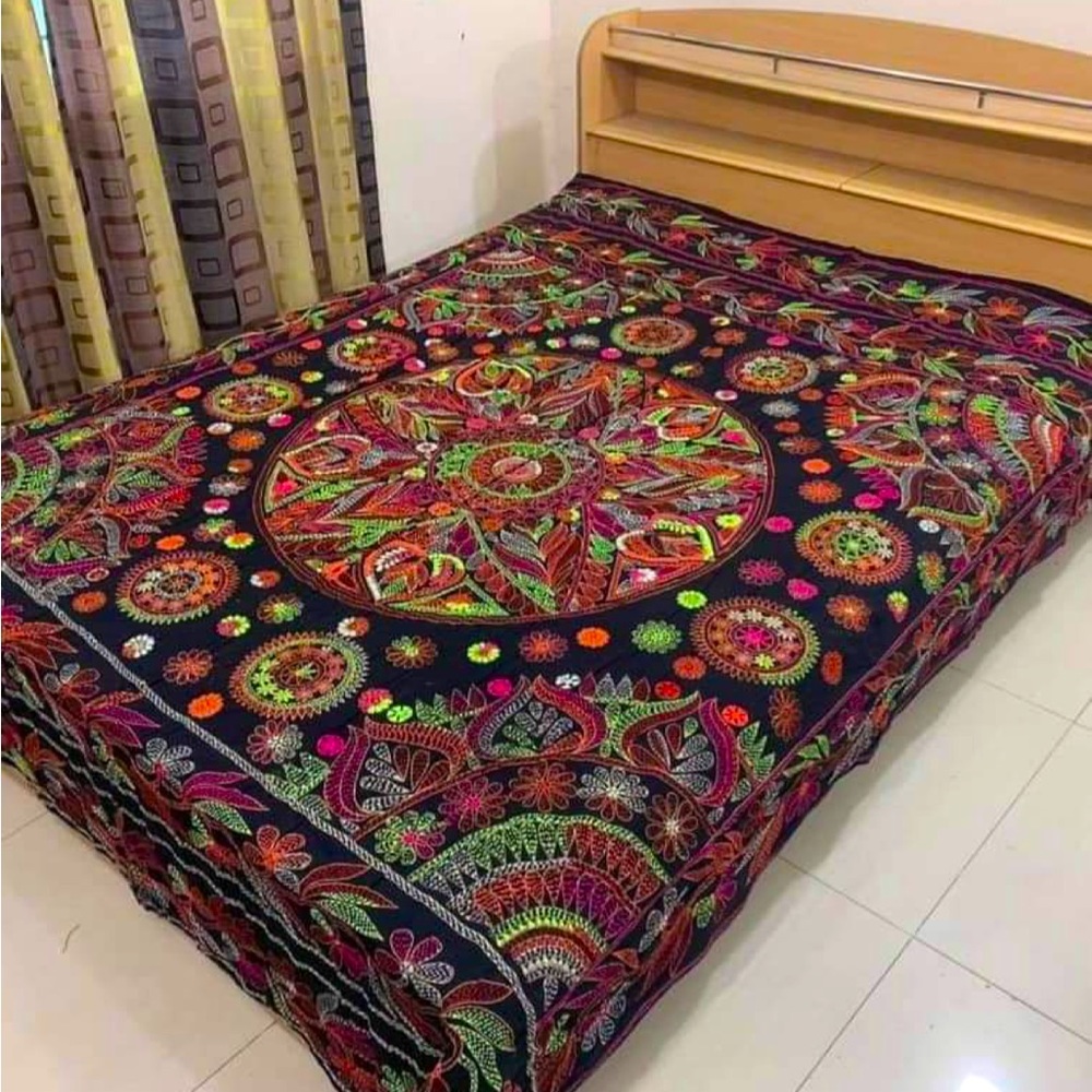 Hand Crafted Multi Colour Thread Bed Sheet